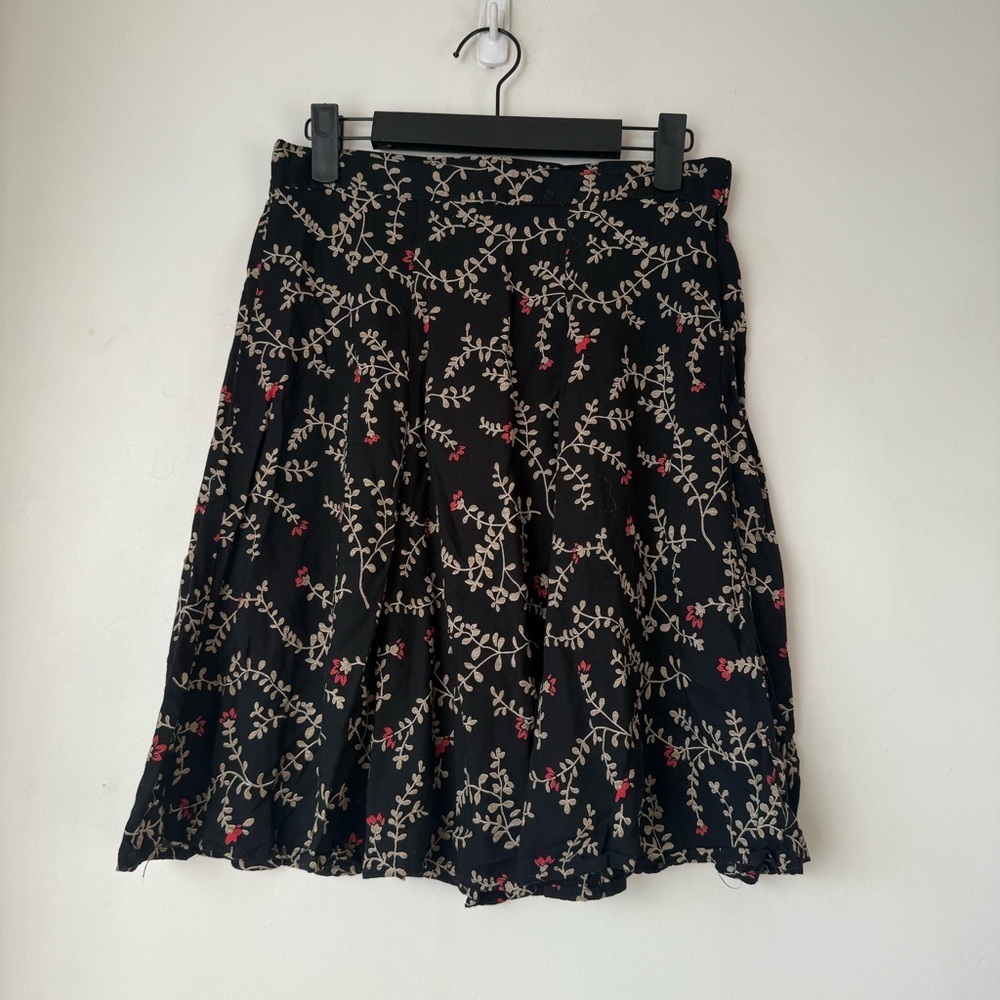 Vintage 90s AB Studio Black Floral A-line Skirt M